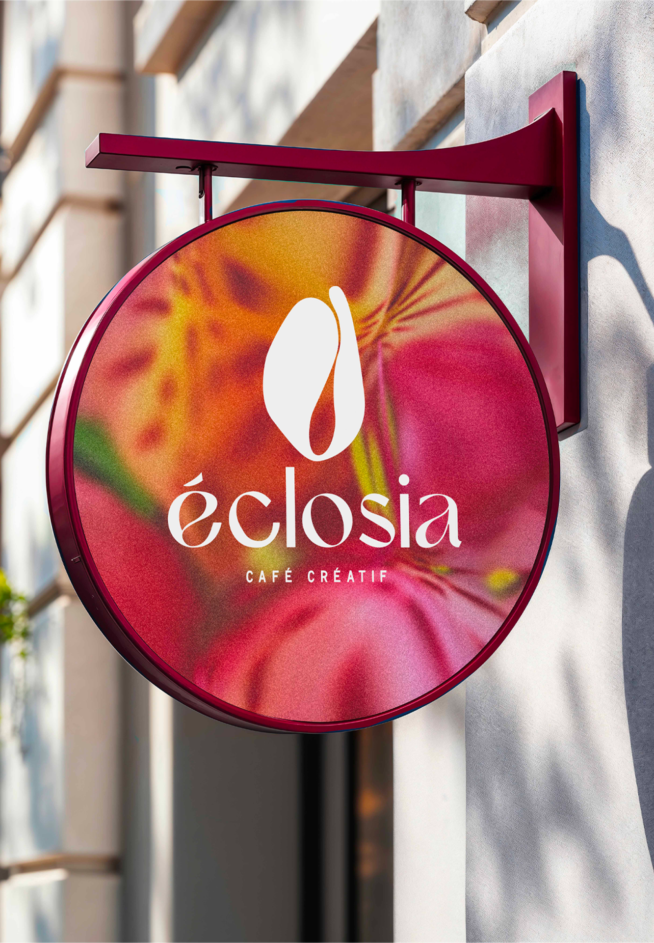Enseigne Éclosia, application de l'identité visuelle en situation, création Studio créative by Adeline